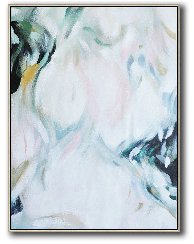 Handmade Large Painting,Vertical Vertical Abstract Art On Canvas,Large Colorful Wall Art,White,Pink,Black.etc